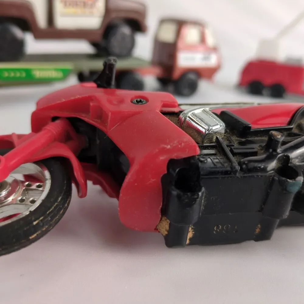 Vintage‎ Tonka 1970s-90s Metal Toy Lot Firetruck Motorcycle Pickup Truck Trailer
